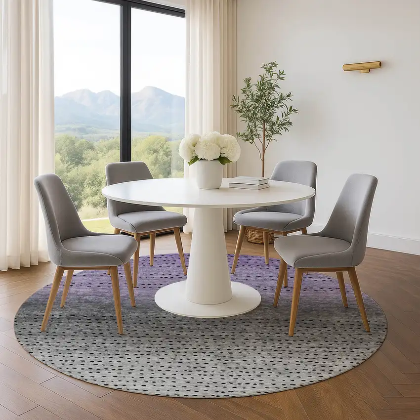 8' Purple Charcoal And Gray Abstract Washable Round Rug With UV Protection Photo 5