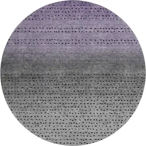 Photo of 8' Purple Charcoal And Gray Abstract Washable Round Rug With UV Protection