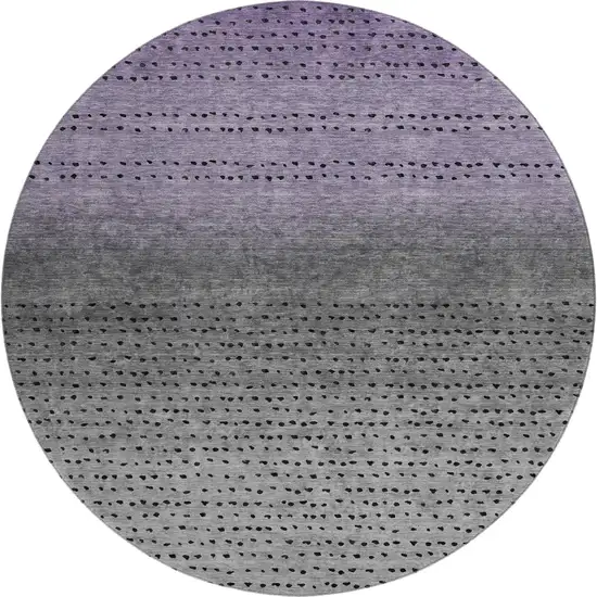 8' Purple Charcoal And Gray Abstract Washable Round Rug With UV Protection Photo 1