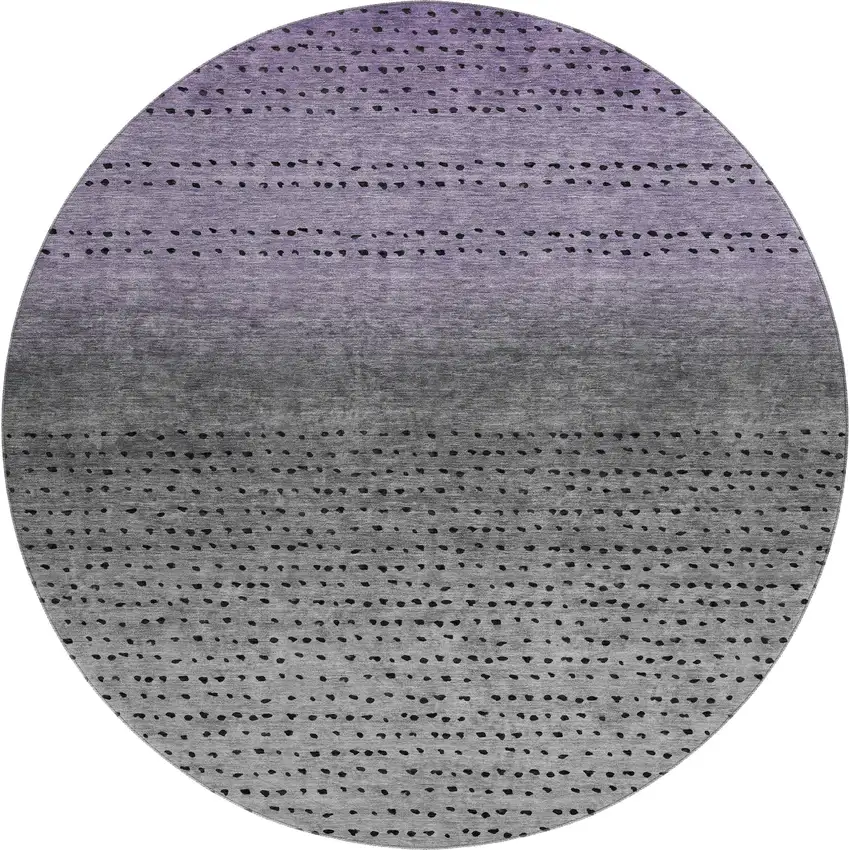 8' Purple Charcoal And Gray Abstract Washable Round Rug With UV Protection Photo 1