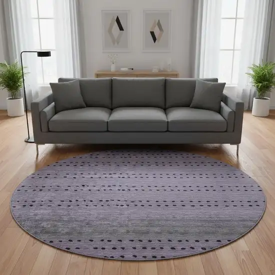 8' Purple Charcoal And Gray Abstract Washable Round Rug With UV Protection Photo 2