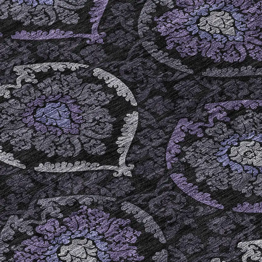 8' Purple Charcoal And Gray Round Medallion Washable Indoor Outdoor Area Rug Photo 8