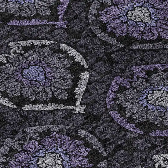 8' Purple Charcoal And Gray Round Medallion Washable Indoor Outdoor Area Rug Photo 8