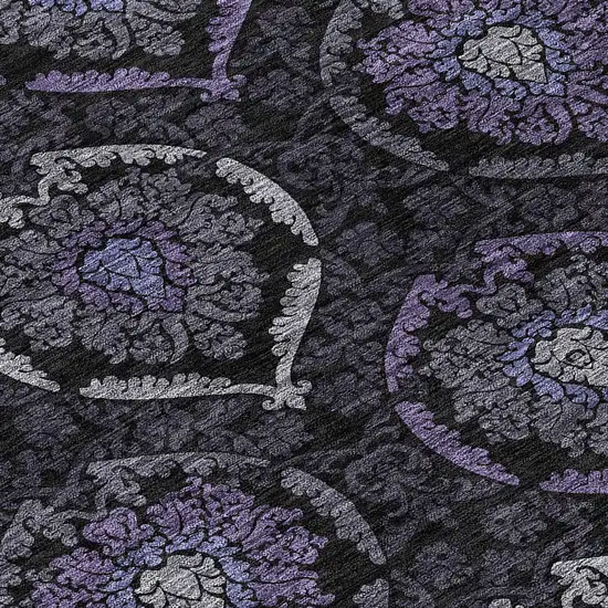 8' Purple Charcoal And Gray Round Medallion Washable Indoor Outdoor Area Rug Photo 8