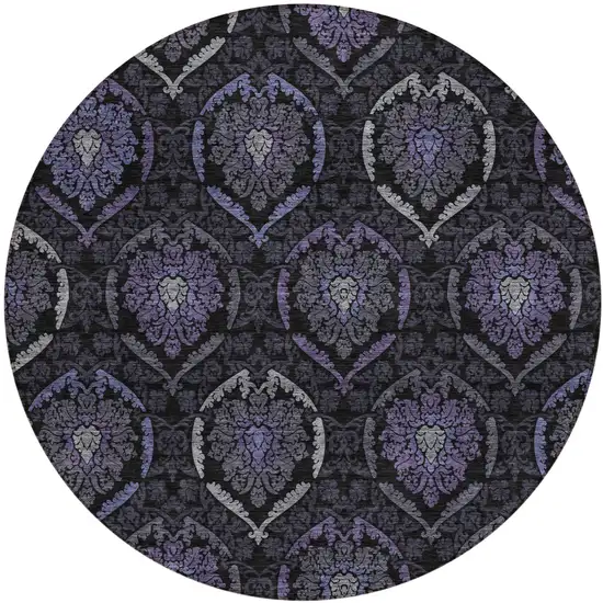 8' Purple Charcoal And Gray Round Medallion Washable Indoor Outdoor Area Rug Photo 2