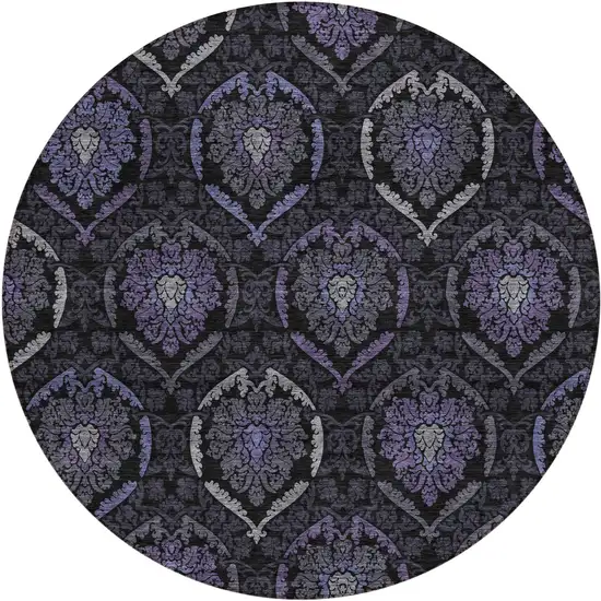 8' Purple Charcoal And Gray Round Medallion Washable Indoor Outdoor Area Rug Photo 2