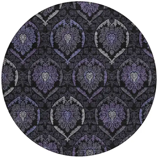 8' Purple Charcoal And Gray Round Medallion Washable Indoor Outdoor Area Rug Photo 5