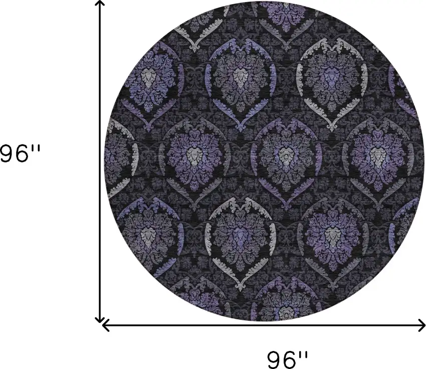 8' Purple Charcoal And Gray Round Medallion Washable Indoor Outdoor Area Rug Photo 3
