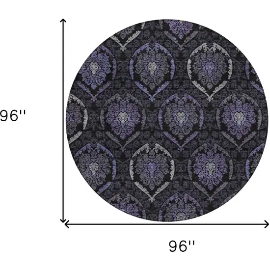 8' Purple Charcoal And Gray Round Medallion Washable Indoor Outdoor Area Rug Photo 3