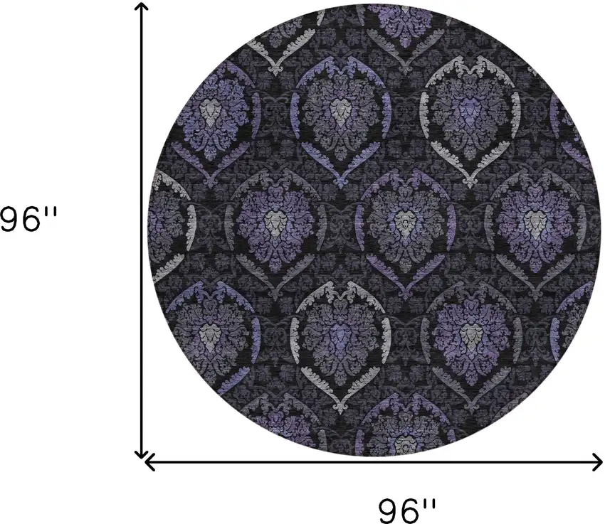 8' Purple Charcoal And Gray Round Medallion Washable Indoor Outdoor Area Rug Photo 3