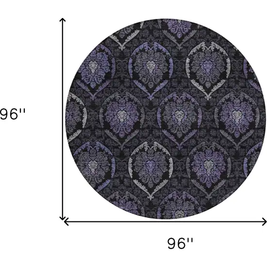 8' Purple Charcoal And Gray Round Medallion Washable Indoor Outdoor Area Rug Photo 3