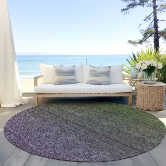 8' Purple Charcoal And Green Round Ombre Washable Indoor Outdoor Area Rug Photo 6