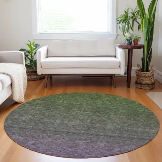 8' Purple Charcoal And Green Round Ombre Washable Indoor Outdoor Area Rug Photo 7