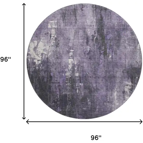 8' Purple Charcoal And Ivory Abstract Washable Round Rug With UV Protection Photo 9