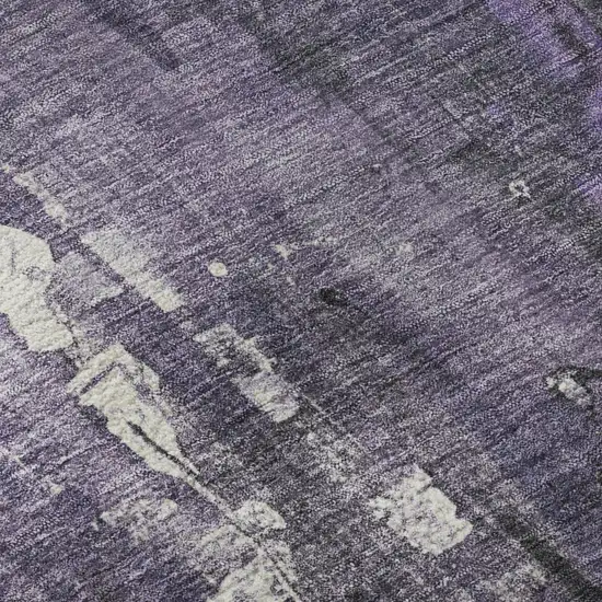 8' Purple Charcoal And Ivory Abstract Washable Round Rug With UV Protection Photo 8