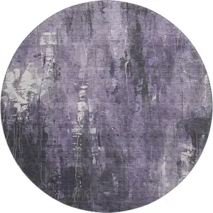 Photo of 8' Purple Charcoal And Ivory Abstract Washable Round Rug With UV Protection