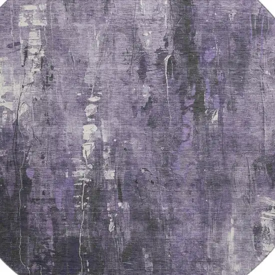 8' Purple Charcoal And Ivory Abstract Washable Round Rug With UV Protection Photo 2