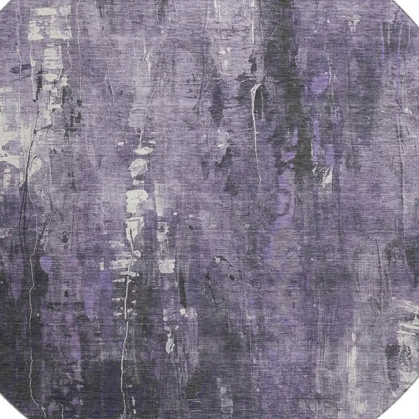 8' Purple Charcoal And Ivory Abstract Washable Round Rug With UV Protection Photo 2