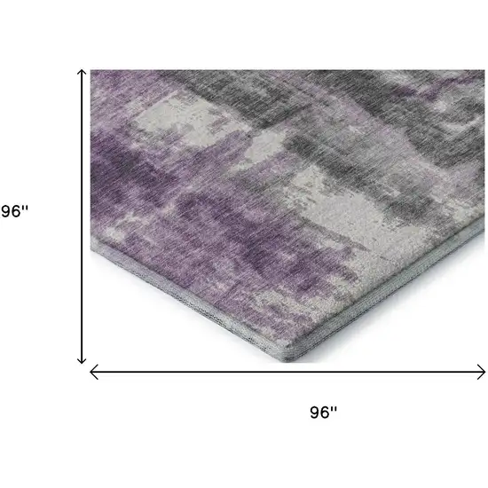 8' Purple Charcoal And Ivory Abstract Washable Round Rug With UV Protection Photo 7
