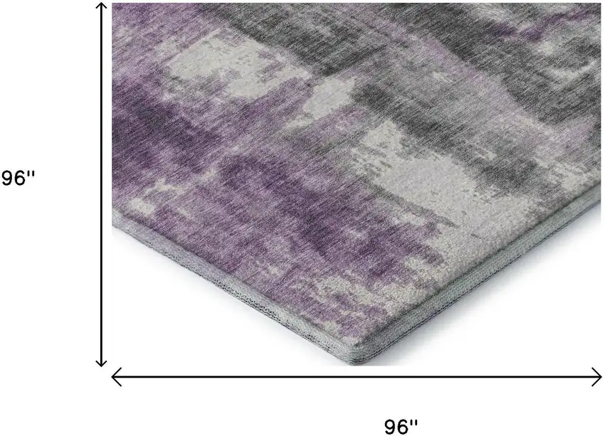 8' Purple Charcoal And Ivory Abstract Washable Round Rug With UV Protection Photo 7