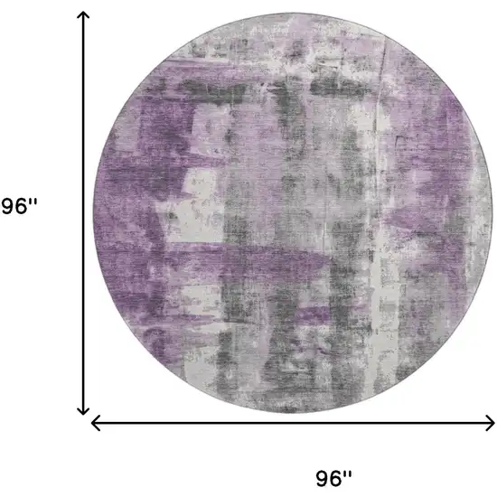 8' Purple Charcoal And Ivory Abstract Washable Round Rug With UV Protection Photo 7