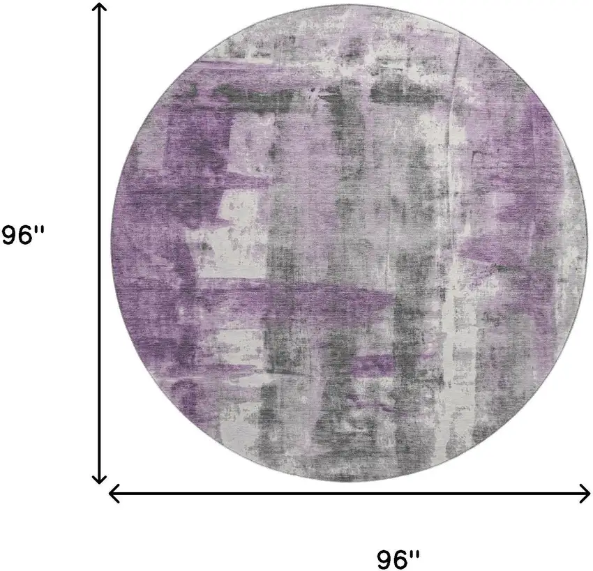 8' Purple Charcoal And Ivory Abstract Washable Round Rug With UV Protection Photo 7