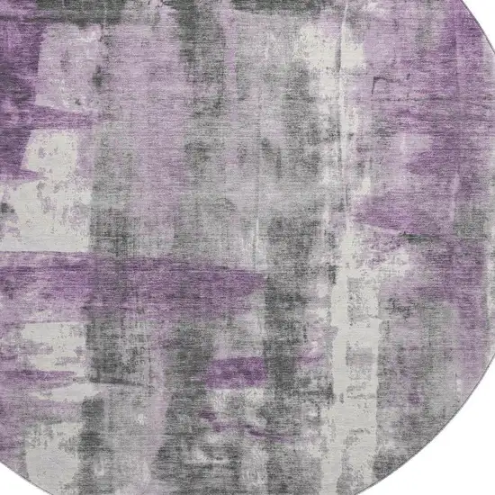 8' Purple Charcoal And Ivory Abstract Washable Round Rug With UV Protection Photo 3