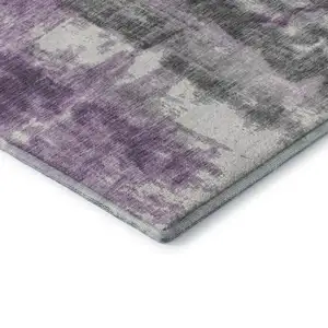 Photo of 8' Purple Charcoal And Ivory Abstract Washable Round Rug With UV Protection