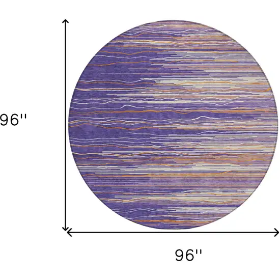 8' Purple Copper And Ivory Round Striped Washable Indoor Outdoor Area Rug Photo 3
