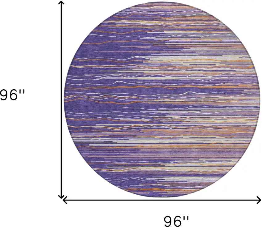 8' Purple Copper And Ivory Round Striped Washable Indoor Outdoor Area Rug Photo 3