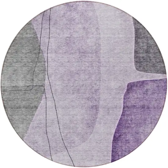 8' Purple Eggplant And Gray Round Abstract Washable Indoor Outdoor Area Rug Photo 5