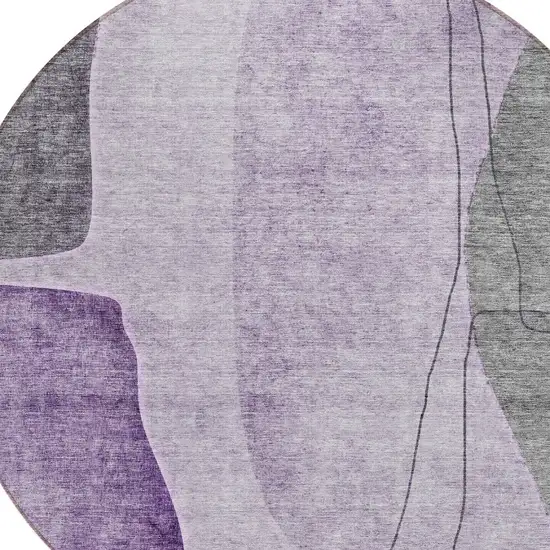 8' Purple Eggplant And Gray Round Abstract Washable Indoor Outdoor Area Rug Photo 4