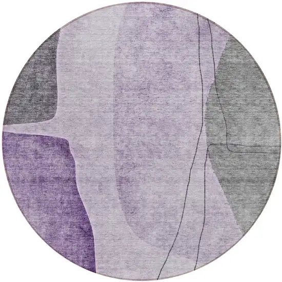 8' Purple Eggplant And Gray Round Abstract Washable Indoor Outdoor Area Rug Photo 1