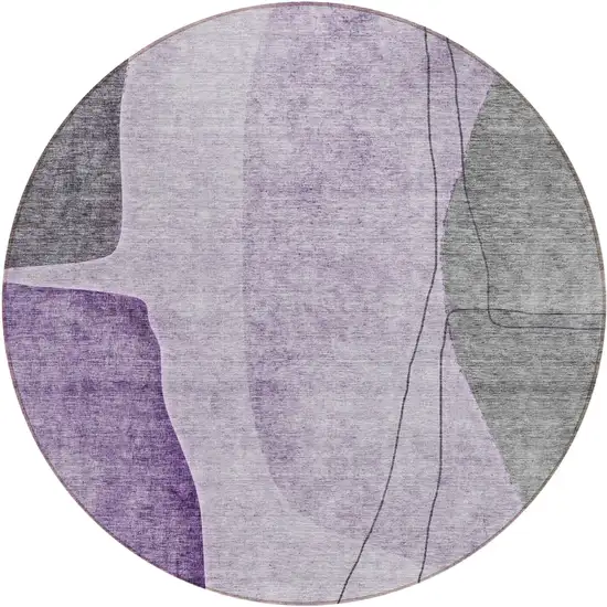 8' Purple Eggplant And Gray Round Abstract Washable Indoor Outdoor Area Rug Photo 1