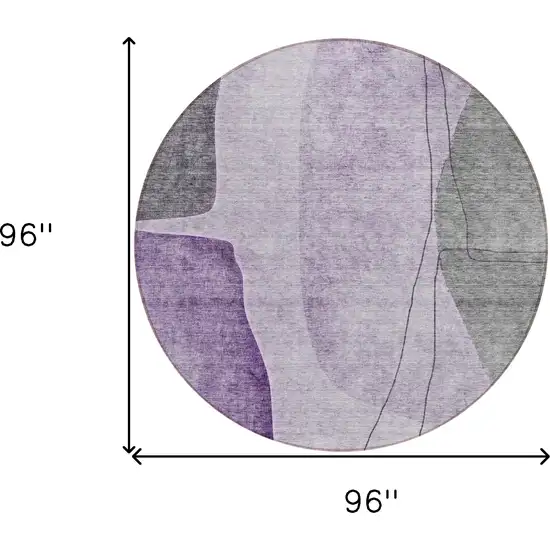8' Purple Eggplant And Gray Round Abstract Washable Indoor Outdoor Area Rug Photo 8