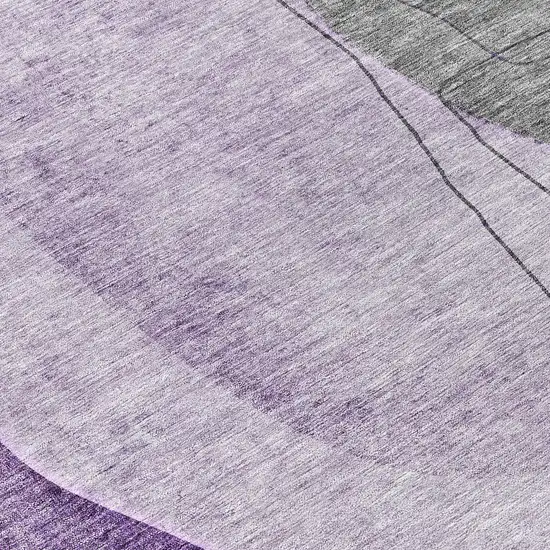 8' Purple Eggplant And Gray Round Abstract Washable Indoor Outdoor Area Rug Photo 9