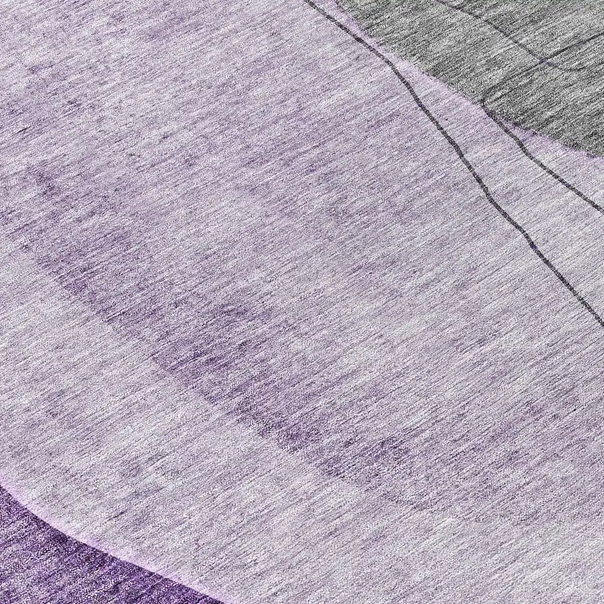 8' Purple Eggplant And Gray Round Abstract Washable Indoor Outdoor Area Rug Photo 9