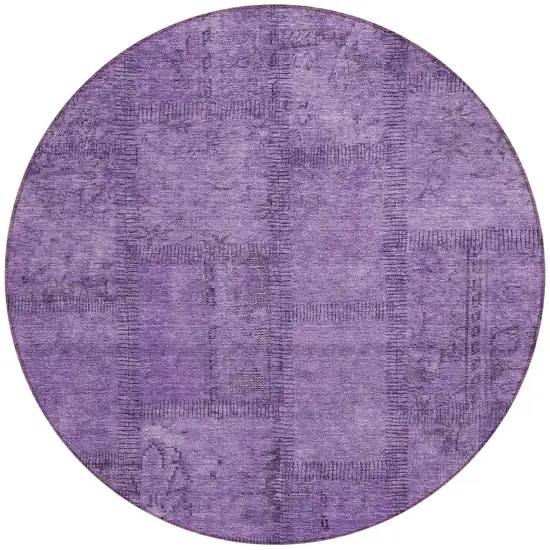 8' Purple Eggplant And Gray Round Patchwork Washable Indoor Outdoor Area Rug Photo 5
