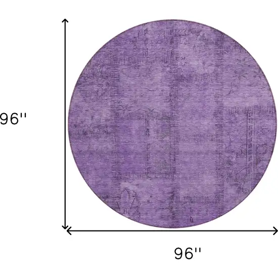 8' Purple Eggplant And Gray Round Patchwork Washable Indoor Outdoor Area Rug Photo 3