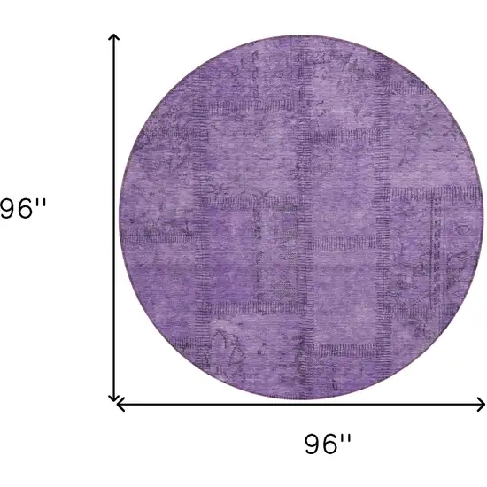 8' Purple Eggplant And Gray Round Patchwork Washable Indoor Outdoor Area Rug Photo 3