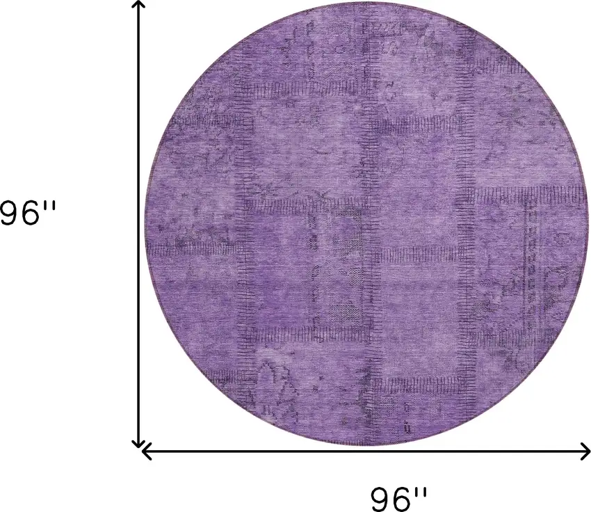 8' Purple Eggplant And Gray Round Patchwork Washable Indoor Outdoor Area Rug Photo 3