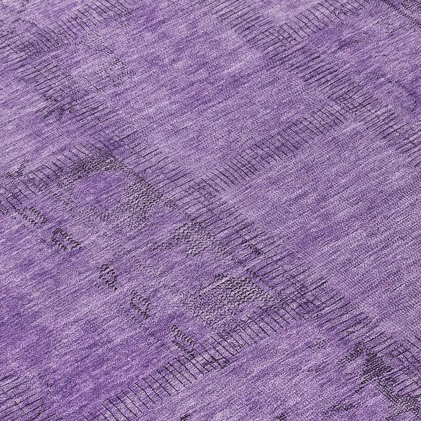 8' Purple Eggplant And Gray Round Patchwork Washable Indoor Outdoor Area Rug Photo 8