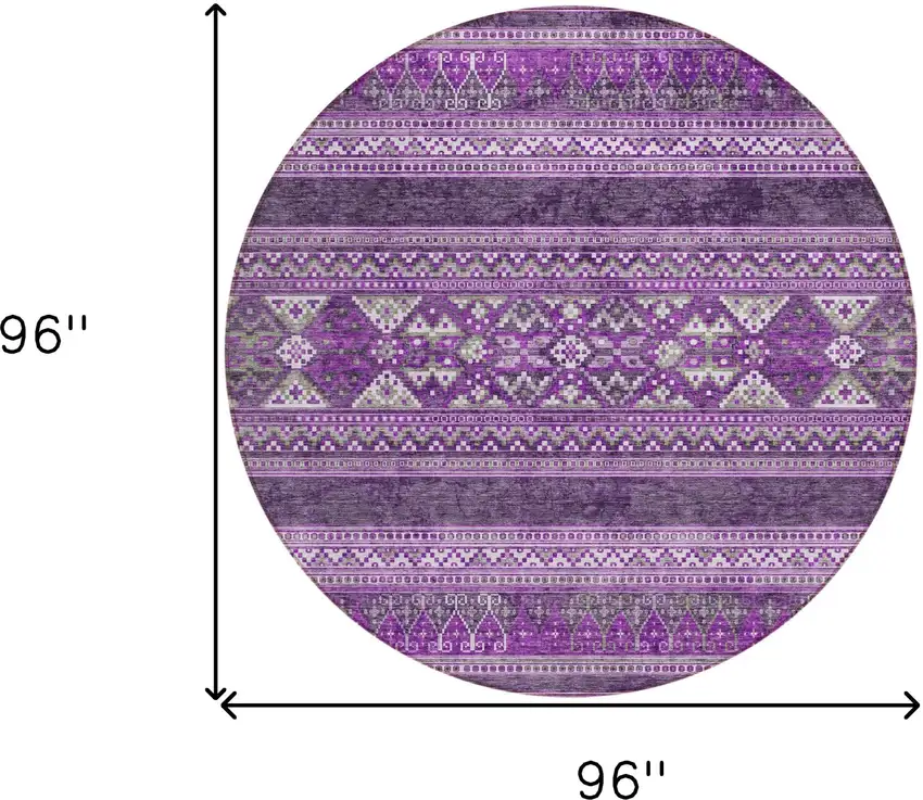 8' Purple Eggplant And Gray Round Southwestern Washable Indoor Outdoor Area Rug Photo 8