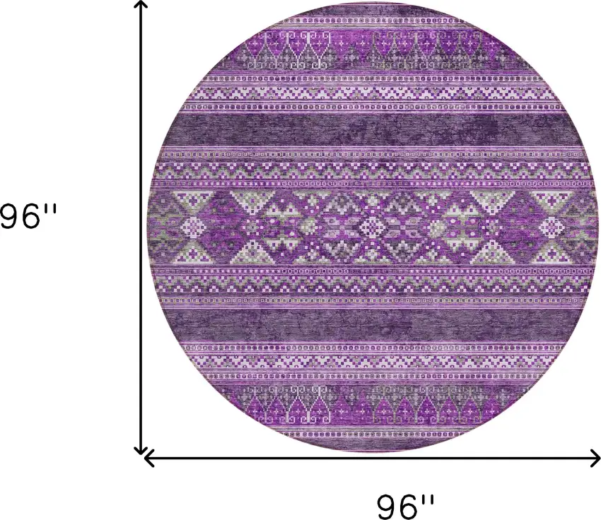 8' Purple Eggplant And Gray Round Southwestern Washable Indoor Outdoor Area Rug Photo 8