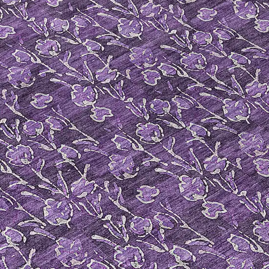 8' Purple Eggplant And Ivory Round Floral Washable Indoor Outdoor Area Rug Photo 7