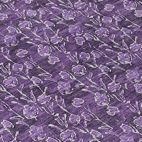 8' Purple Eggplant And Ivory Round Floral Washable Indoor Outdoor Area Rug Photo 7