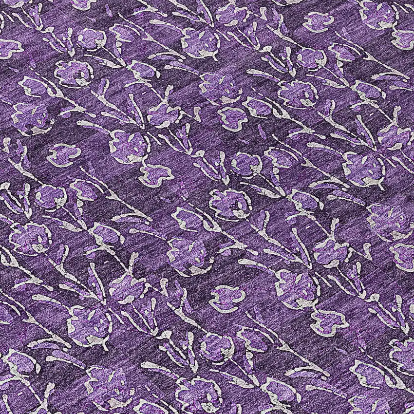 8' Purple Eggplant And Ivory Round Floral Washable Indoor Outdoor Area Rug Photo 7