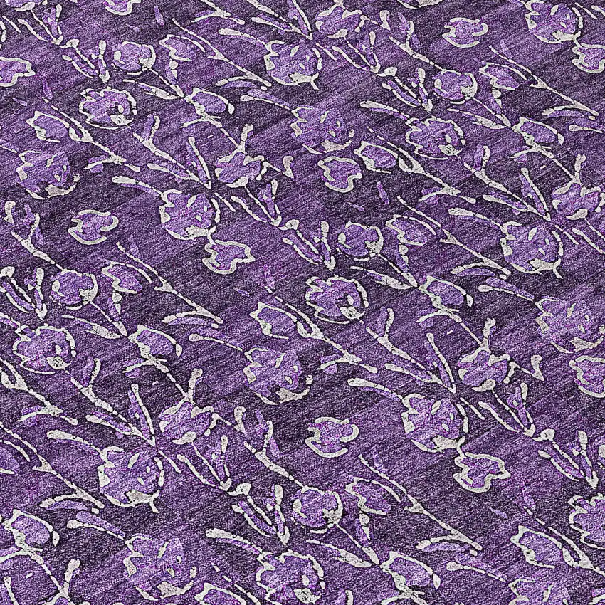 8' Purple Eggplant And Ivory Round Floral Washable Indoor Outdoor Area Rug Photo 7