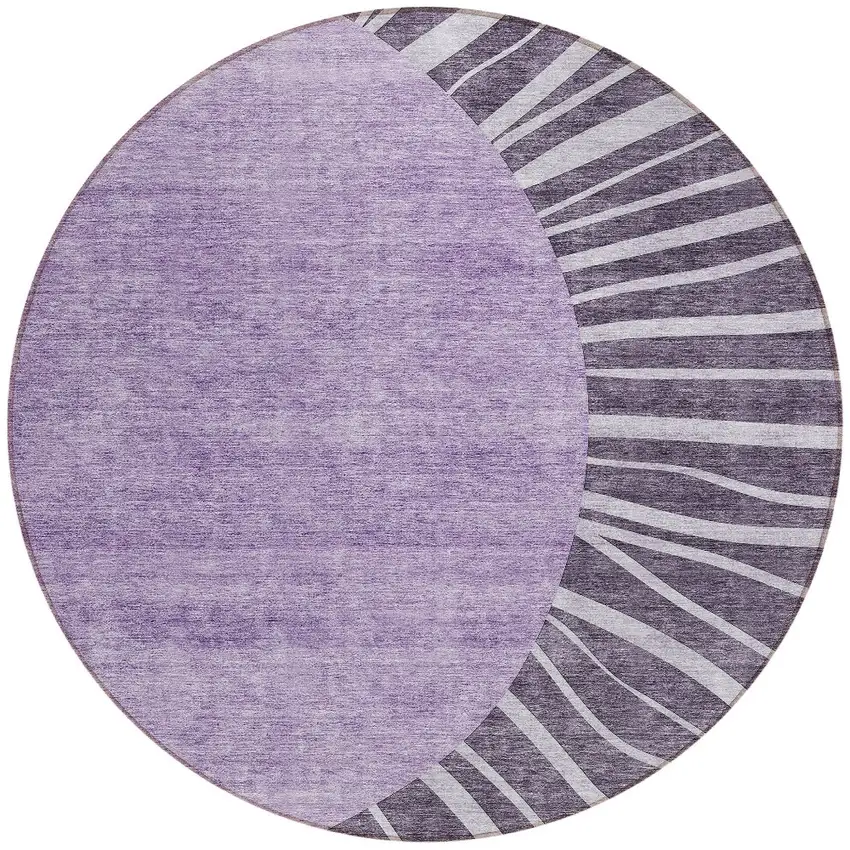 8' Purple Eggplant And Lavender Round Abstract Washable Indoor Outdoor Area Rug Photo 6