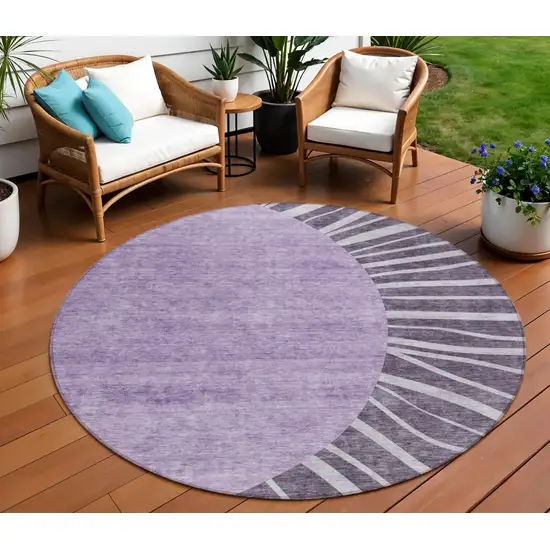 8' Purple Eggplant And Lavender Round Abstract Washable Indoor Outdoor Area Rug Photo 1